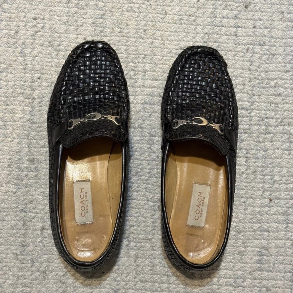 Coach Women's Size 8B Black Woven Leather Slip-On Loafers Shoes Made in Italy - Picture 8 of 8